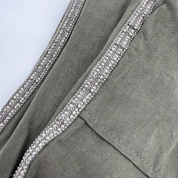 Zara Green Joggers Rayon Pants Beaded Stripe Size Medium - Picture 2 of 4